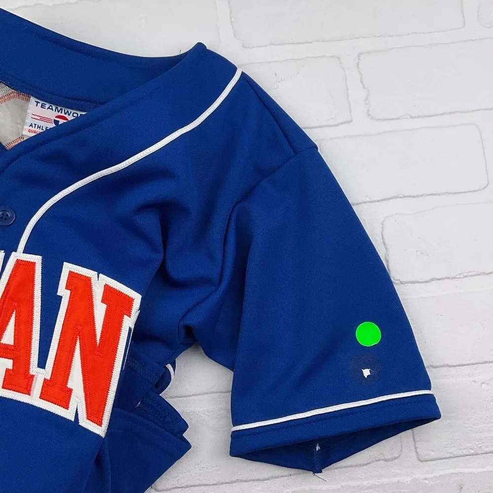 Teamwork Jersey Mens 34-36 Blue Red TITANS 9‎ Baseball Uniform Shirt USA VTG